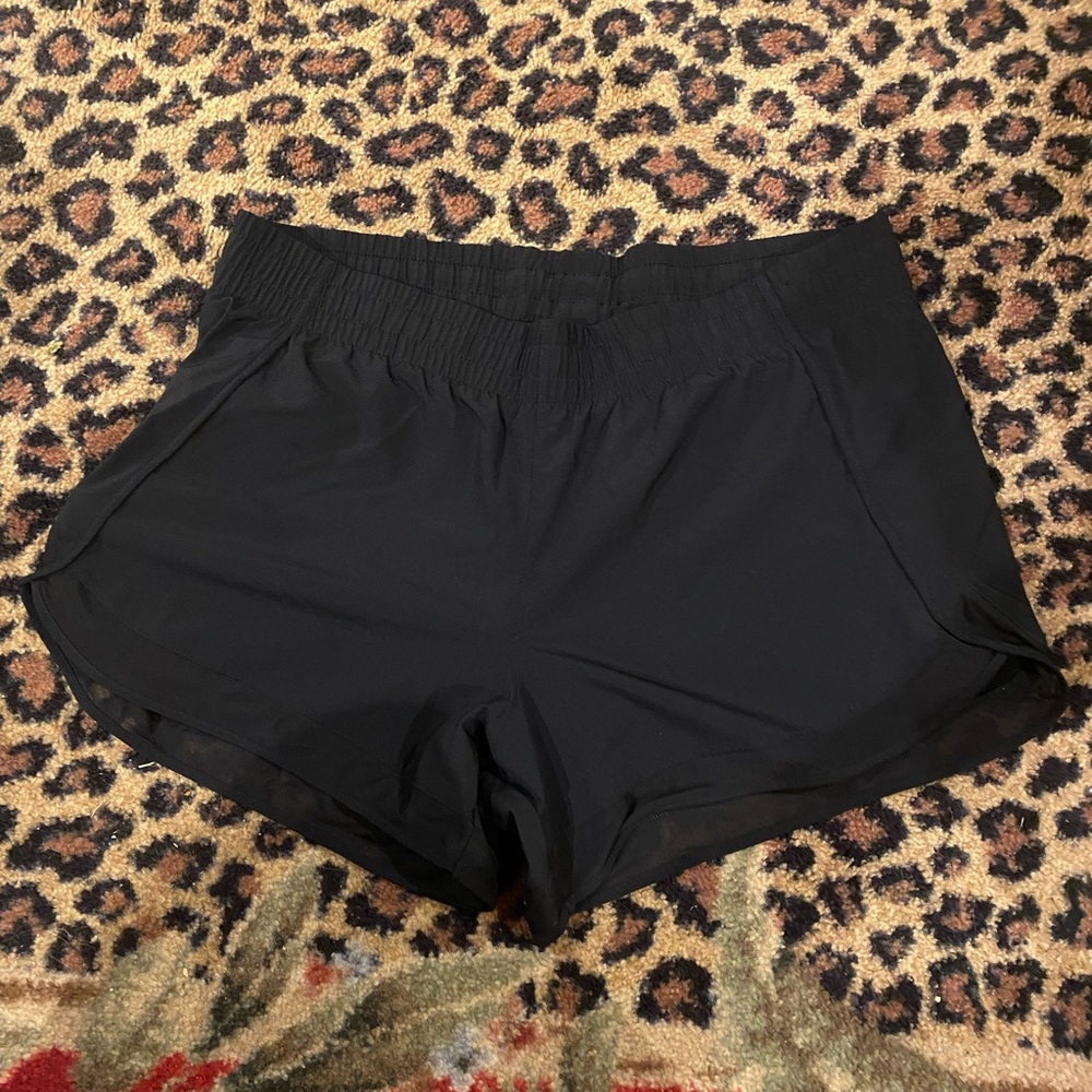 Athleta Black Mesh Elastic-Waist Athletic Shorts-Size L